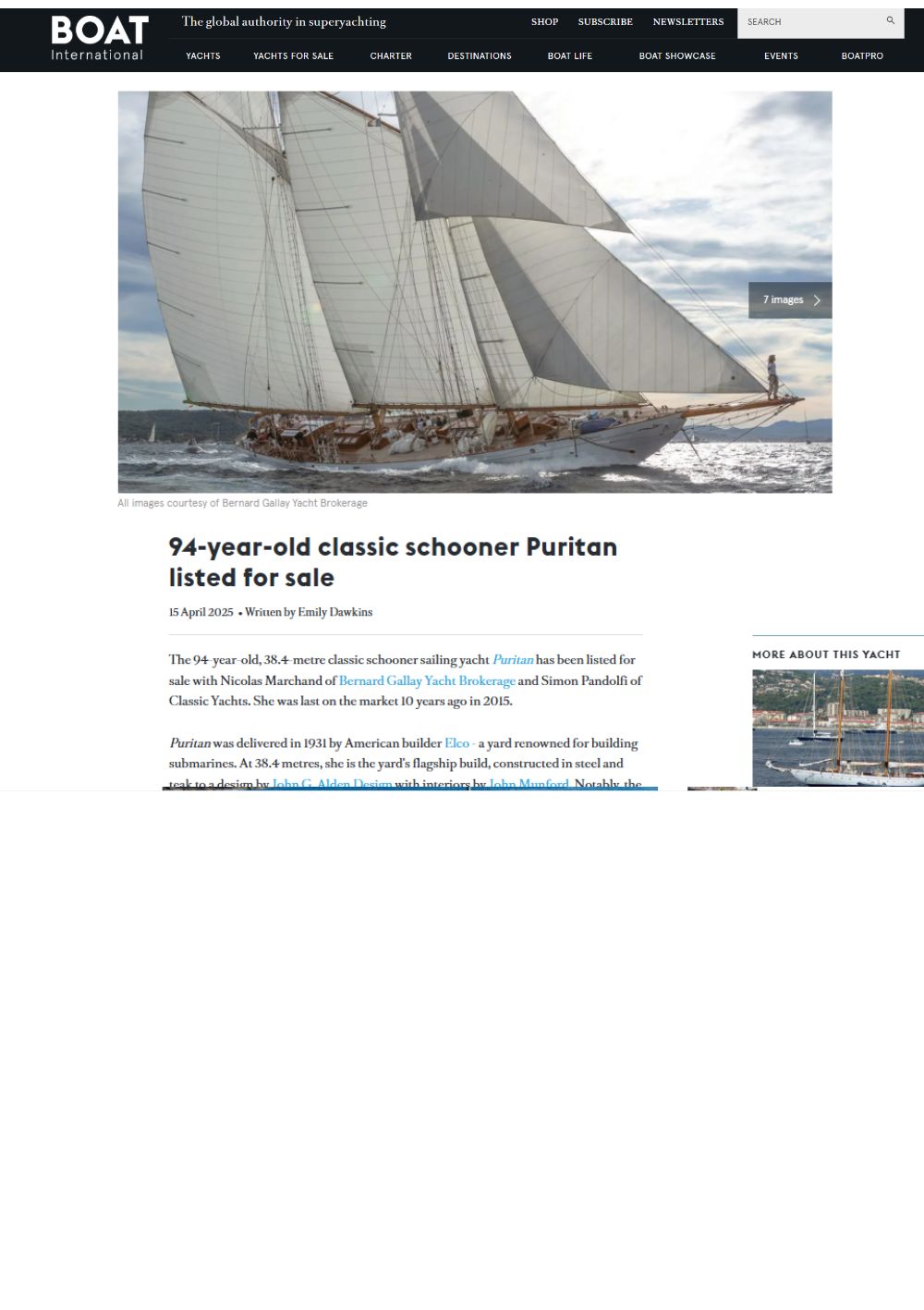 Voilier PURITAN dans BOAT INTERNATIONAL !