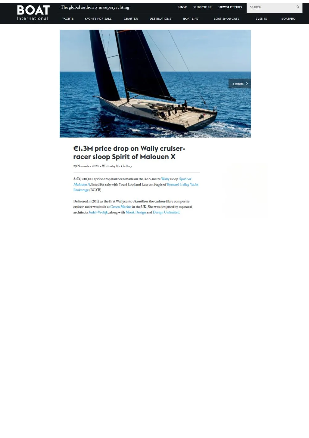 BOAT INTERNATIONAL annonce la baisse de prix du voilier SPIRIT OF MALOUEN X!