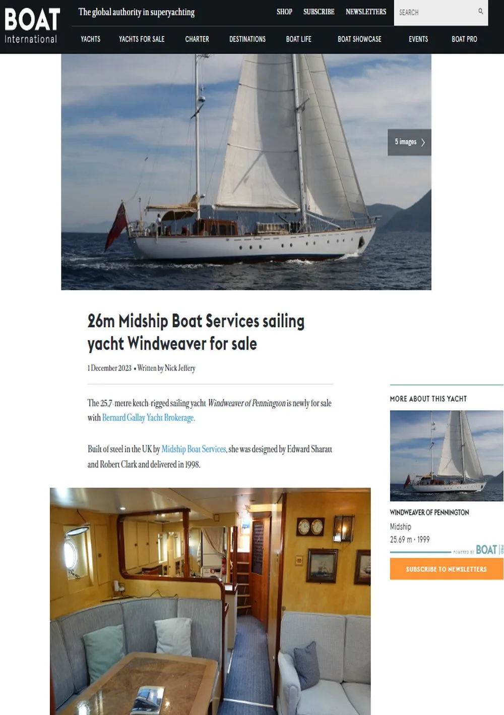 Voilier classique WINDWEAVER présenté par le magazine Boat International