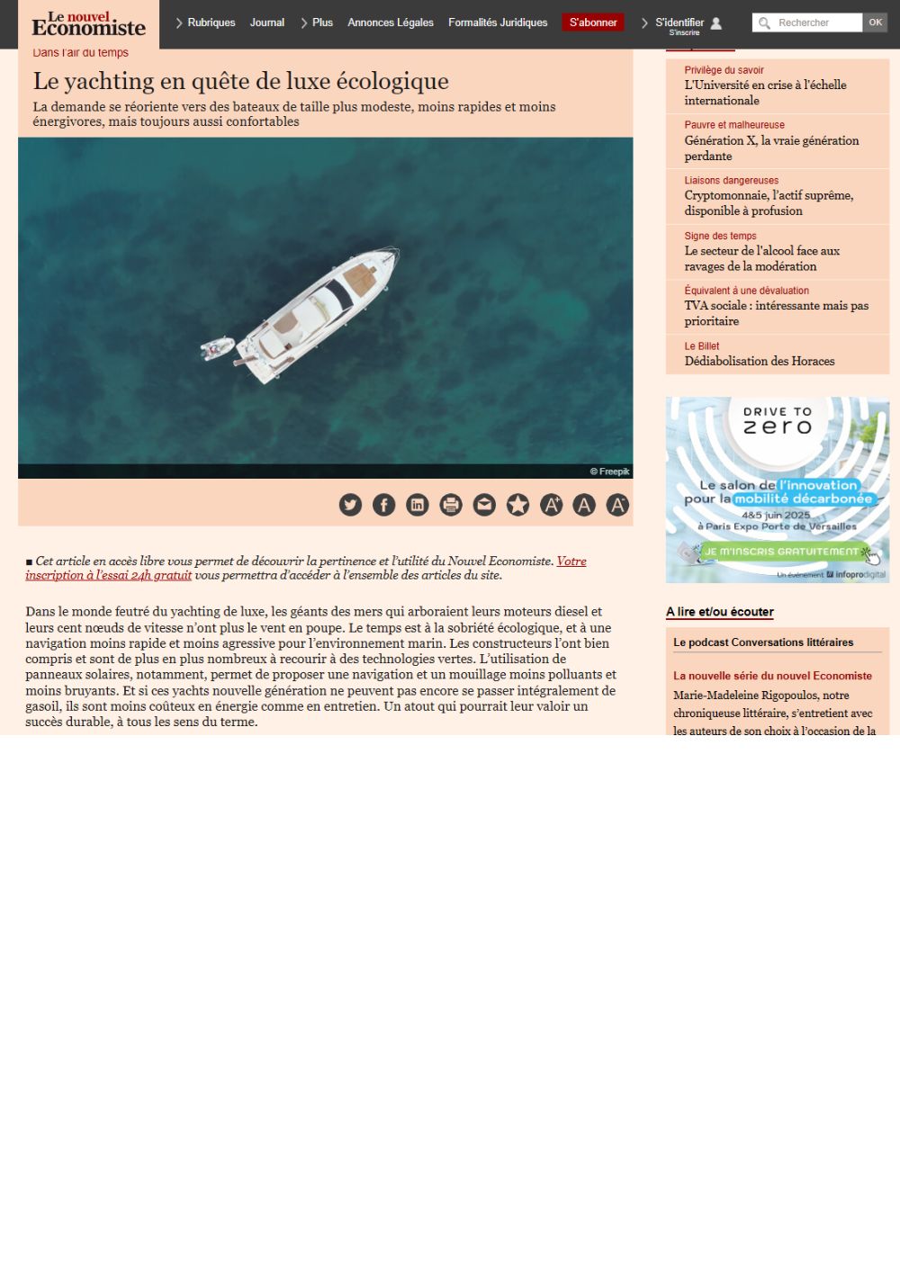 Le Nouvel Economiste cite Bernard Gallay dans l'article intitulé "Le yachting en quête de luxe écologique"