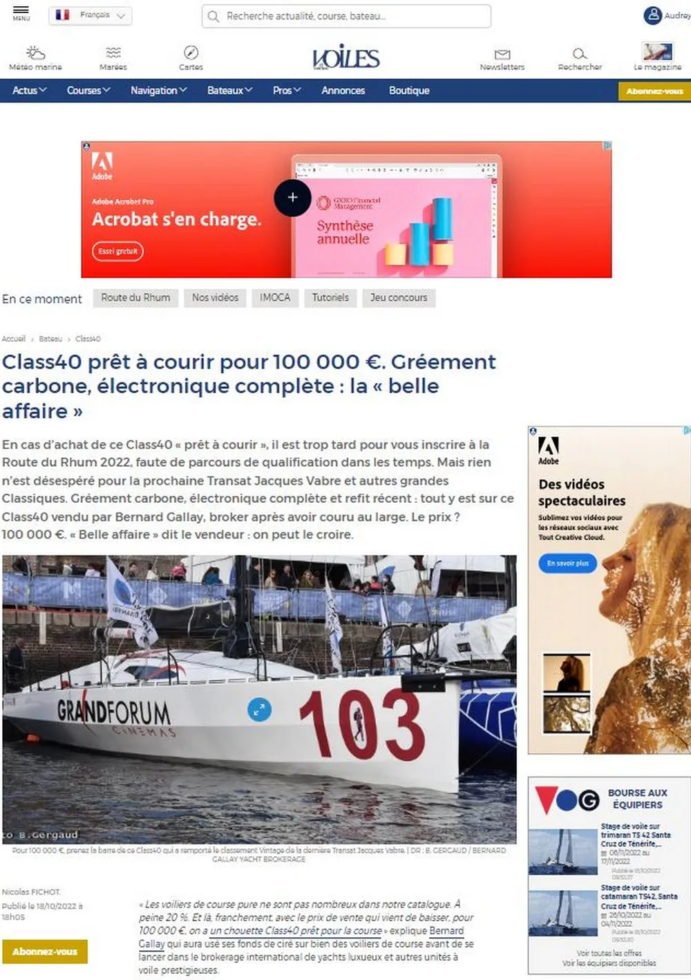 Voiles et Voiliers présente le Class 40 : Nouveau bateau de course à la vente | BGYB