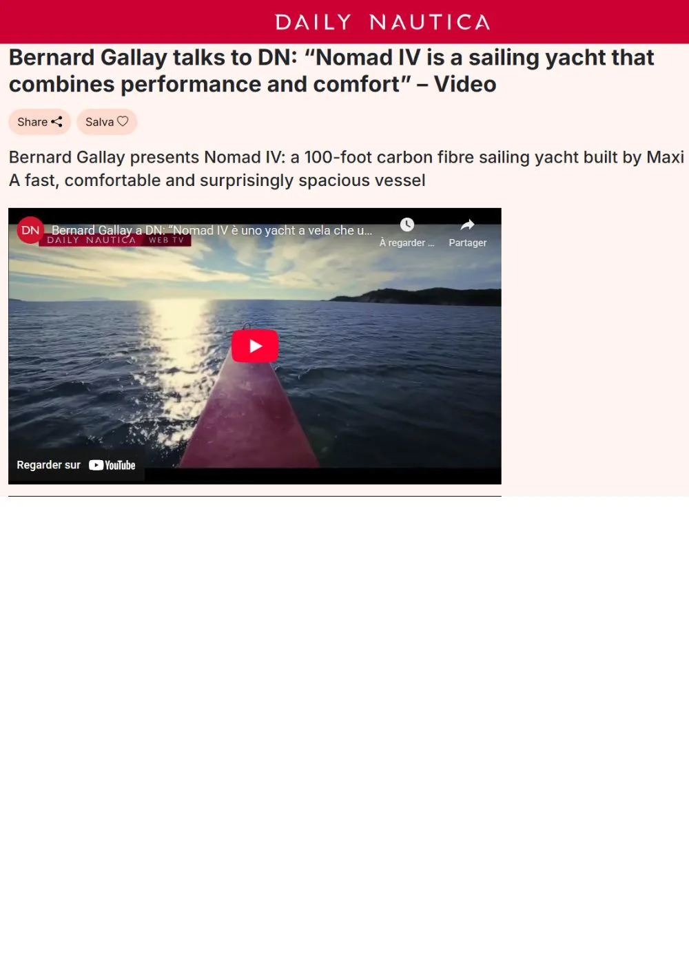 Nomad IV : un yacht à voile d’exception entre performance et confort – entretien Bernard Gallay x Daily Nautica