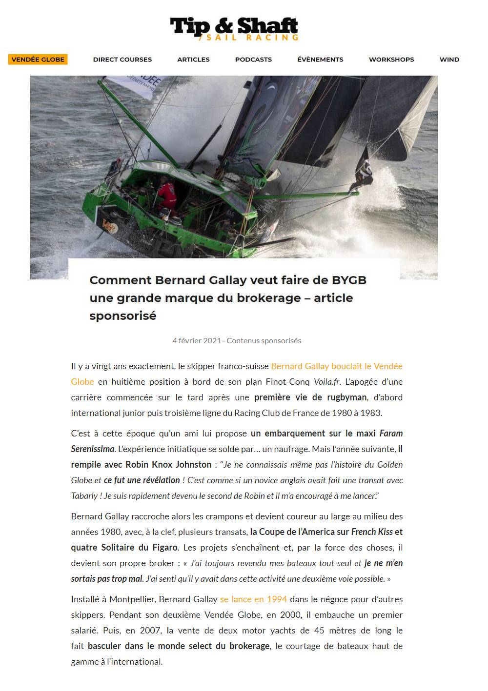 Tip & Shaft : Bernard Gallay et le Vendée Globe